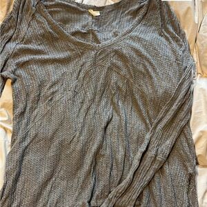 Free People Gray Ribbed Blouse